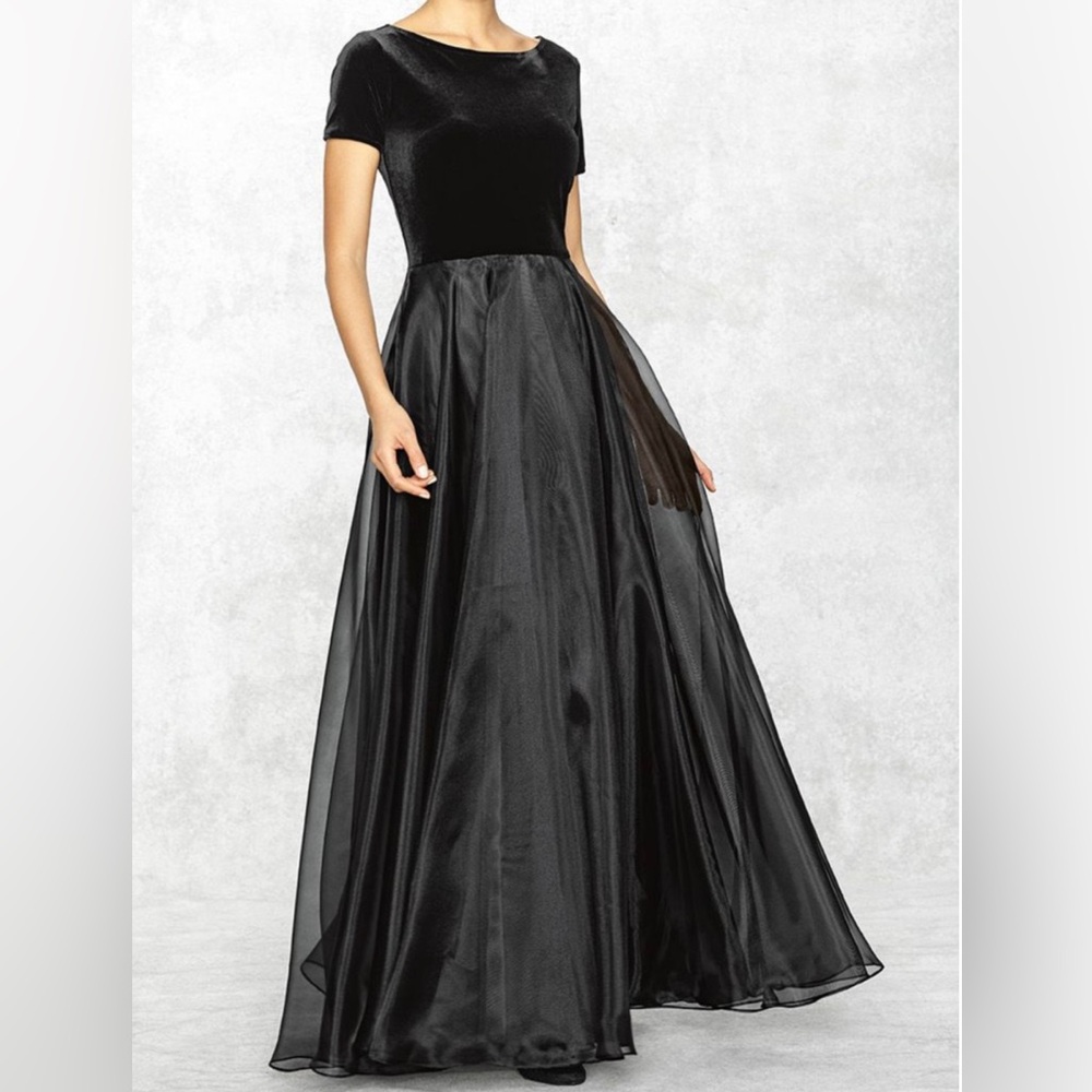 Stage Accents Black Maxi Formal Dress Velvet With Organza Skirt size s
